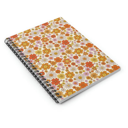 Floral Spiral Notebook, Groovy Flowers 70s Retro Cute Design Journal Traveler Notepad Ruled Line Book Paper Pad Small Aesthetic Starcove Fashion