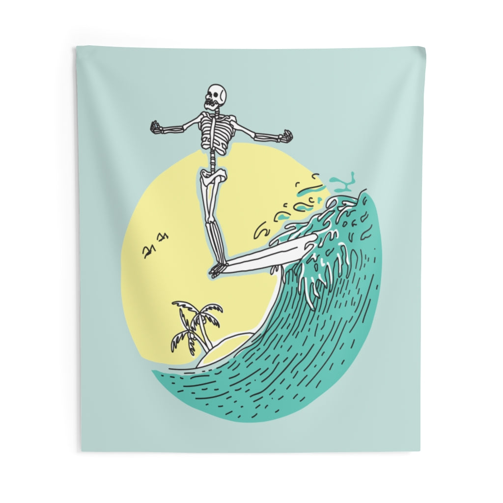 Skeleton Surfing Tapestry, Skull Ocean Wave Green Vertical Indoor Wall Art Hanging Tapestries Large Small Decor Home Dorm Room Gift Starcove Fashion