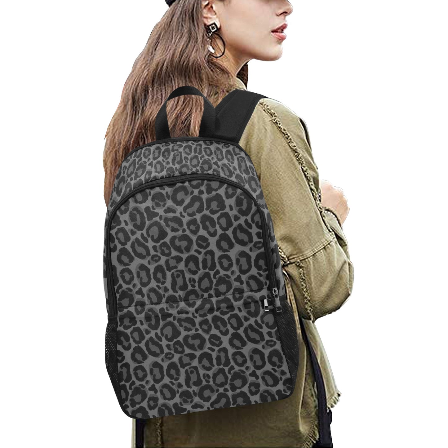 Black Leopard Backpack, Cheetah Animal Print Men Women Kids Gift Him Her School College Waterproof Side Mesh Pockets Aesthetic Bag
