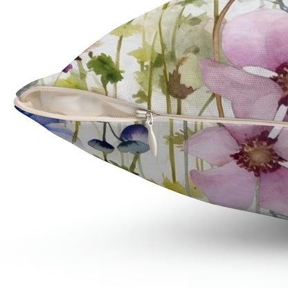 Wildflowers Filled Pillow with Insert, Watercolor Floral Square Throw Accent Decorative Room Decor Floor Sofa Couch Cushion