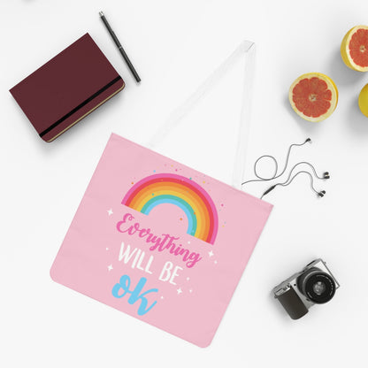 Everything OK Shoulder Tote Bag, Rainbow Pink Cute Canvas Shopping Grocery Large Travel Reusable Aesthetic Bag Starcove Fashion