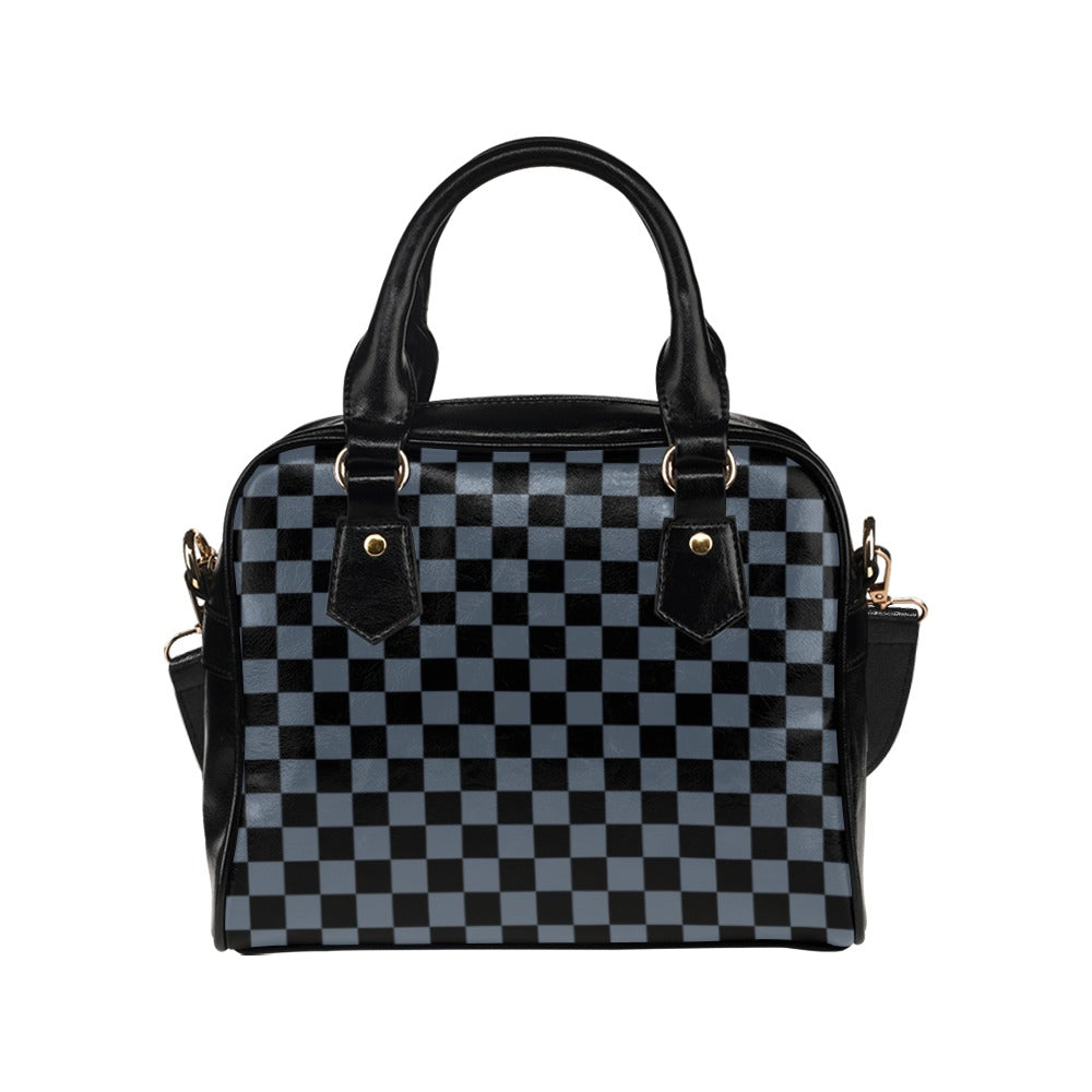 Gray Checkered Purse Handbag with Shoulder Strap, Cute Black Grey Check Plaid Vegan Faux PU Leather Women Designer Handbag Starcove Fashion