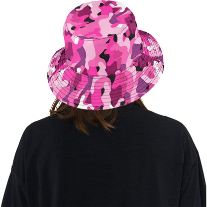 Pink Camo Bucket Hat, Camouflage Retro Vintage Summer Festival Cute Women Men Designer Beach Sun Shade Y2K Reversible Twill Starcove Fashion