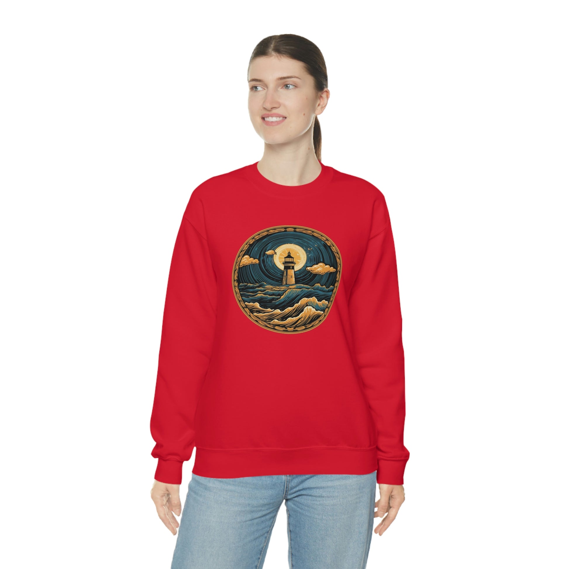 Lighthouse Sweatshirt, Waves Montauk Graphic Crewneck Fleece Cotton Sweater Jumper Pullover Men Women Adult Aesthetic Designer Top Starcove Fashion