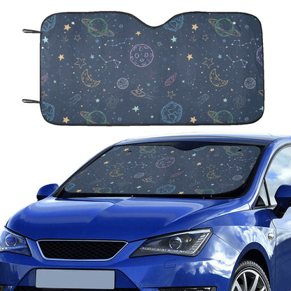 Planets Space Car Sunshade, Constellation Stars Windshield Cover Accessories Auto Protector Window Visor Screen Decor 55" x 29.53"