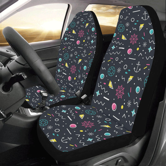 Nautical Memphis Car Seat Covers 2 pc, Modern 80s Art Pattern Ocean Anchor Front Seat Covers, Car SUV Seat Protector Accessory Starcove Fashion