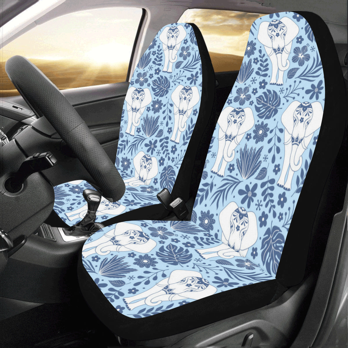 Elephant Car Seat Covers Set of 2pcs, Blue Mandala Seat Cover Cute Front Seat Covers, Car SUV Vans Seat Protector Accessory Starcove Fashion