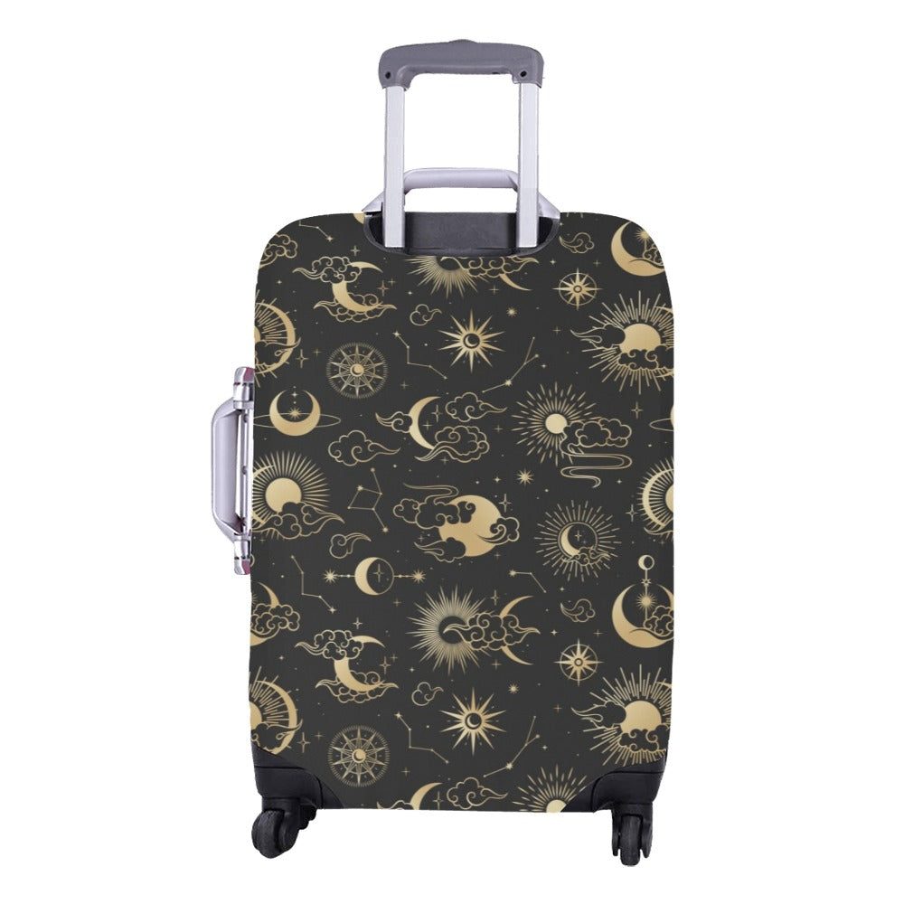 Sun Moon Luggage Cover, Black Gold Stars Boho Bohemian Suitcase Hard Bag Protector Washable Wrap Large Small Travel Gift Starcove Fashion