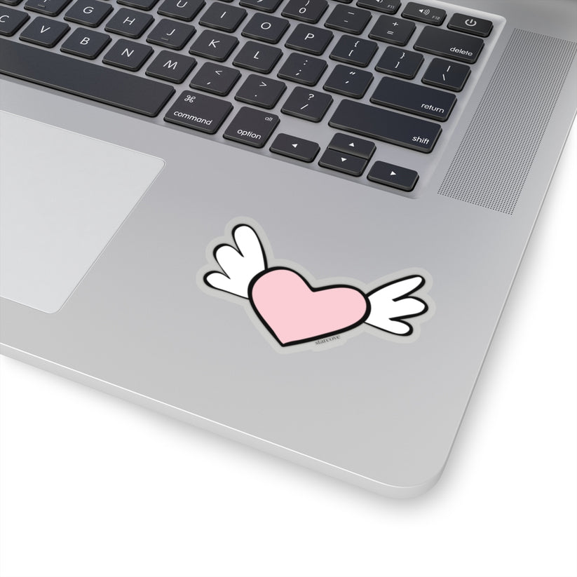 Winged Heart Stickers, Pink Flying Angel Heart with Wings Laptop Vinyl ...