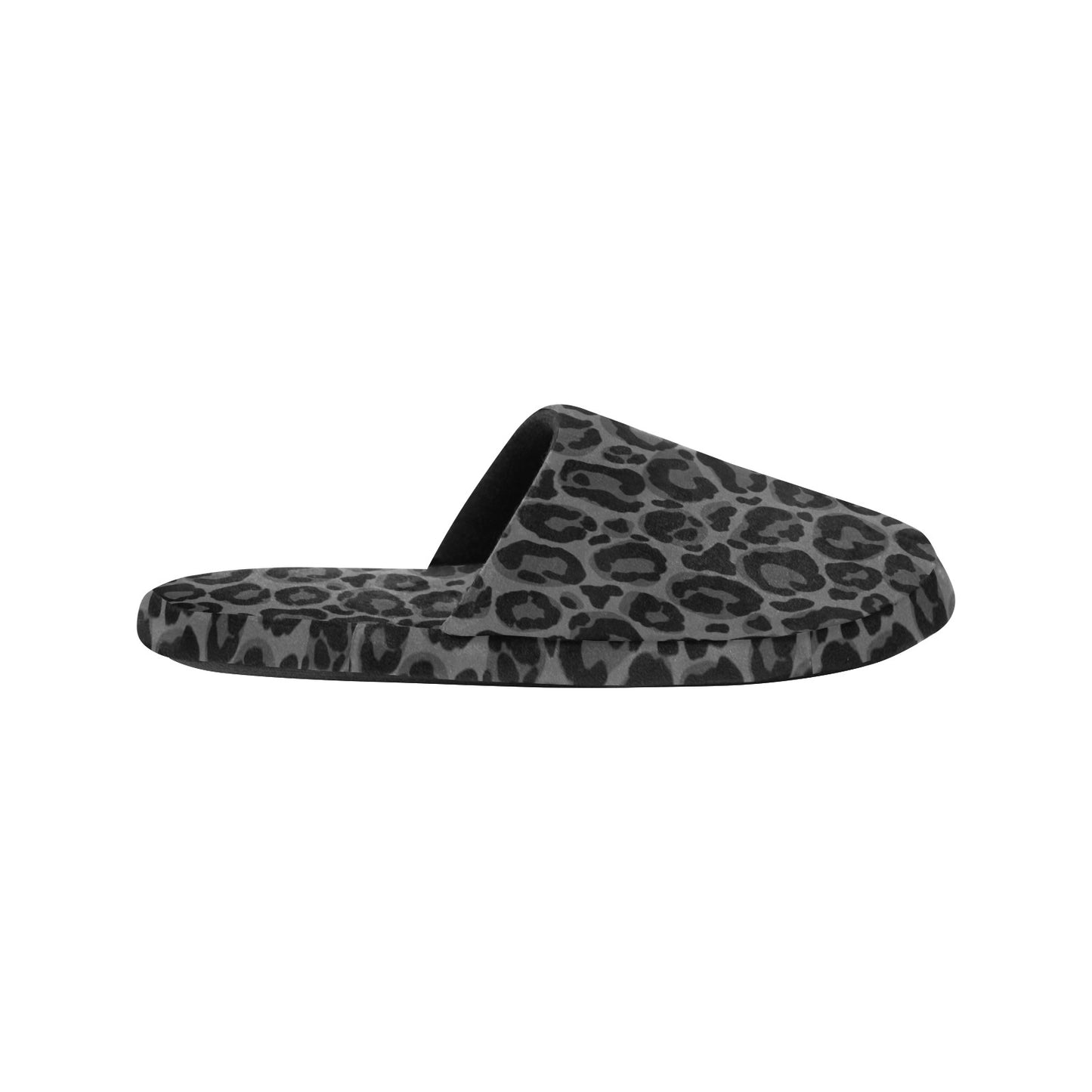 Black Leopard Women's Slipper, Animal Print Cheetah Grey House Slide Handmade Bedroom Cozy Winter Designer Slip On Indoor Shoes
