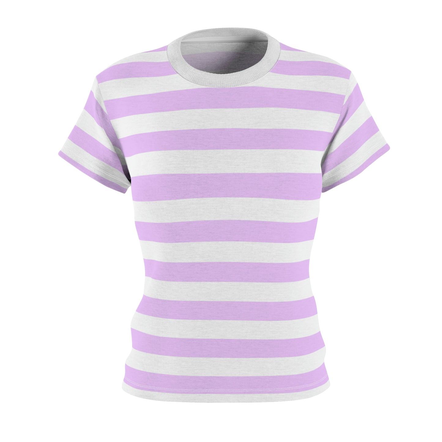 Purple and White Striped Women Tshirt, Vintage Retro Designer Adult Graphic Aesthetic Fashion Fitted Crewneck Tee Shirt Top
