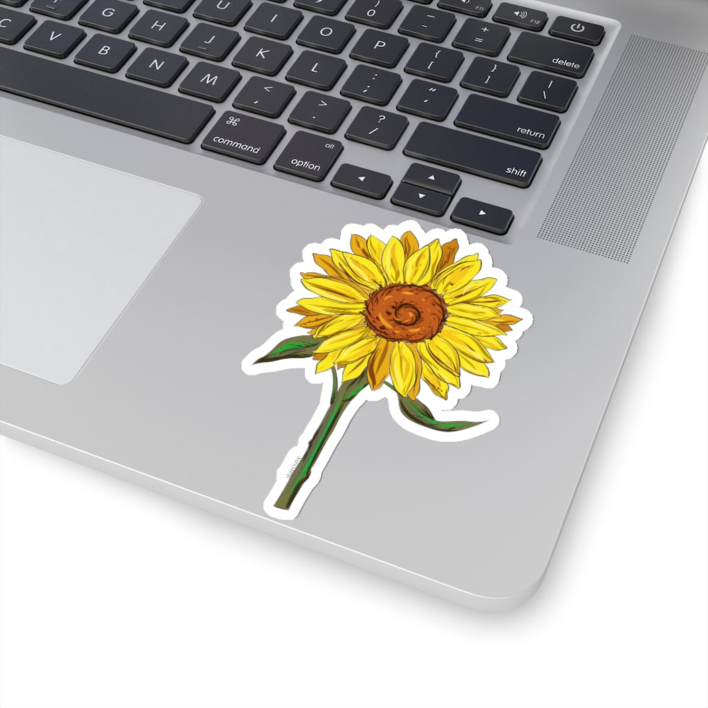 Sunflower with Stem Decal, Yellow Flower Floral Laptop Decal Vinyl Cute Waterbottle Tumbler Car Bumper Aesthetic Die Cut Wall Mural Starcove Fashion