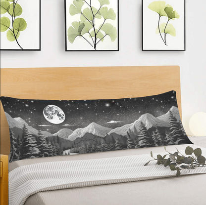 Moon Stars Body Pillow Case, Mountains Constellation Space Black White Long Large Bed Accent Print Throw Decor Decorative Cover 20x54 Zipper Starcove Fashion