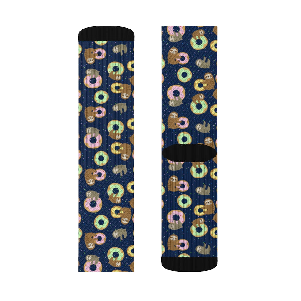 Cute Sloth Sweet Doughnuts Socks, Donut 3D Sublimation Women Men Funny Fun Novelty Cool Funky Crazy Casual Cute Crew Unique Gift Starcove Fashion