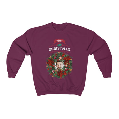 Custom Face Ugly Christmas Sweater, Funny Xmas Wreath Couples Sweatshirt Personalized Photo Dog Pet Matching Family Plus Size Gift Starcove Fashion