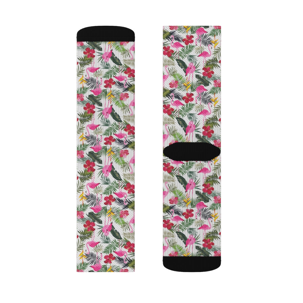 Flamingo Socks, Tropical Leaf 3D Sublimation Pink Women Men Funny Fun Novelty Cool Funky Crazy Casual Cute Crew Gift Starcove Fashion