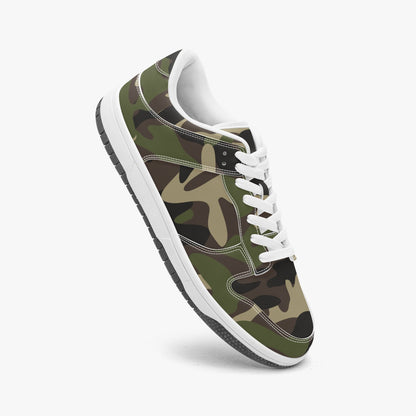 Green Camo Vegan Leather Shoes, Camouflage Sneakers White Black Low Top Lace Up Women Men Aesthetic Flat Shoes Starcove Fashion