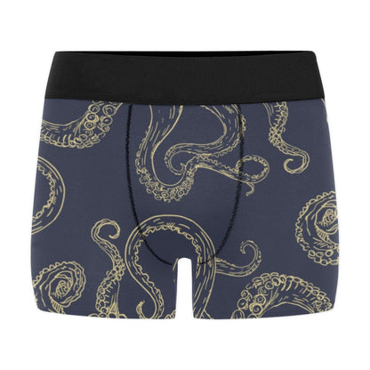 Octopus Tentacles Men Boxer Briefs, Sea Ocean Nautical Print Check Comfortable Underwear Luxury Trunks Sexy Designer Gift Birthday Plus Siz