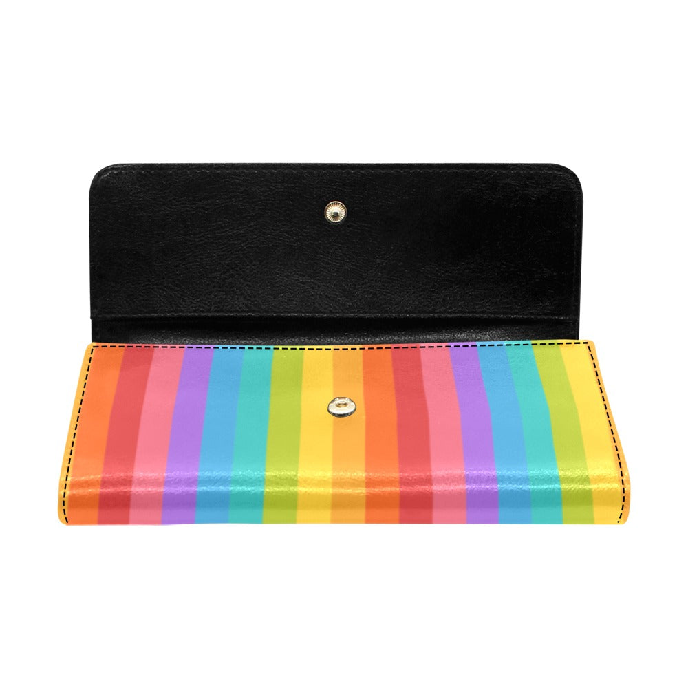Rainbow Women Trifold Wallet, Striped Colorful Faux Leather Three Fold Long Clutch Credit Cards with Large Pockets Ladies Designer