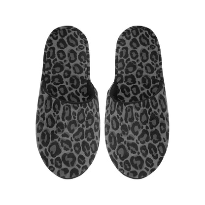 Black Leopard Women's Slipper, Animal Print Cheetah Grey House Slide Handmade Bedroom Cozy Winter Designer Slip On Indoor Shoes