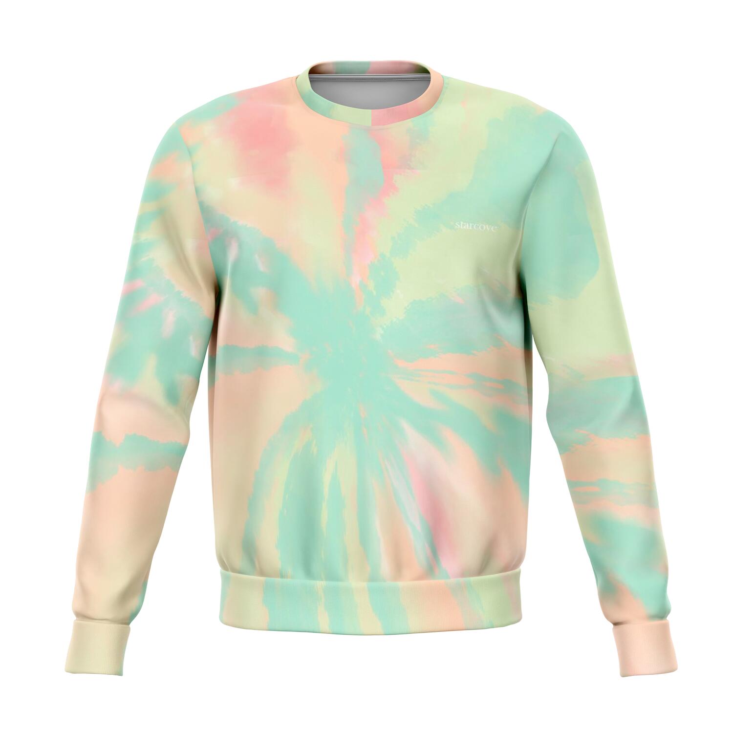Pastel Tie Dye Sweatshirt, Crewneck Graphic Green Pink Blue Long Sleeve Sweater Jumper Pullover Top Kawaii Goth Cotton Clothing Plus Size Starcove Fashion