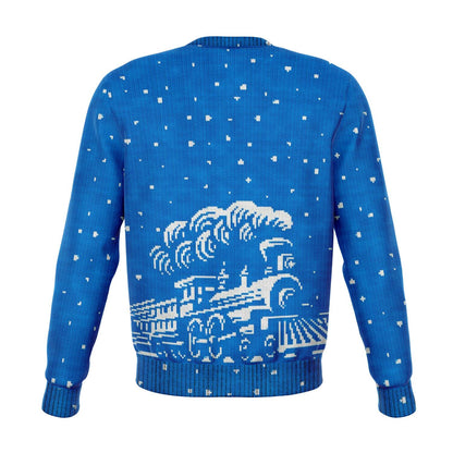 Bipolar Express Ugly Christmas Sweater, Snow Train Blue Funny Print Party Sweatshirt Holiday Winter Xmas Men Women Christmas Gift Plus Size Starcove Fashion