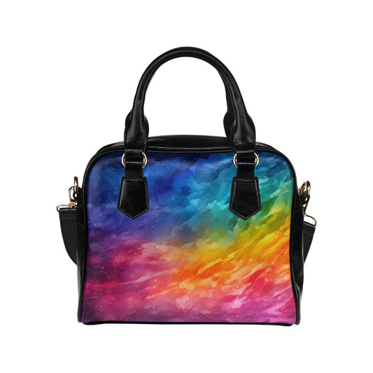 Rainbow Purse, Watercolor Art Stripes Pattern Cute Small Shoulder Zip Bag Vegan Leather Women Designer Handbag Crossbody Ladies