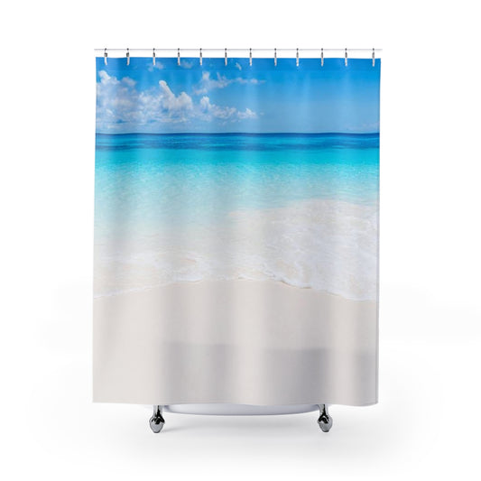 Beach Shower Curtain, Tropical Coastal Ocean Sea Fabric Unique Bath Bathroom Decor Cool Housewarming Home Gift 71" x 74"