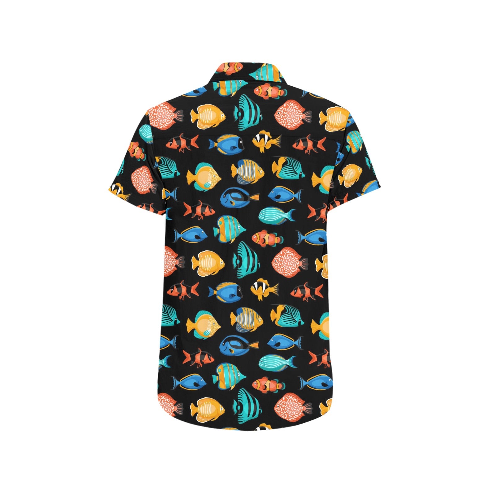 Tropical Fish Short Sleeve Men Button Up Shirt, Exotic Fishing Colorful Print Casual Buttoned Down Summer Casual Dress Plus Size Collared Xxxxxl