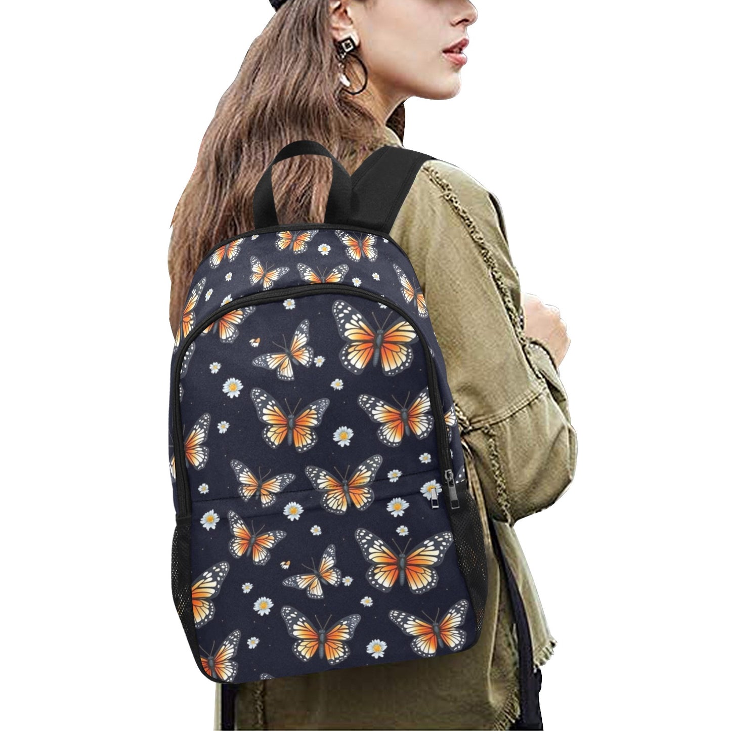 Butterfly Backpack, Floral Flowers Print Men Women Kids Gift Him Her School College Waterproof Side Mesh Pockets Aesthetic Bag