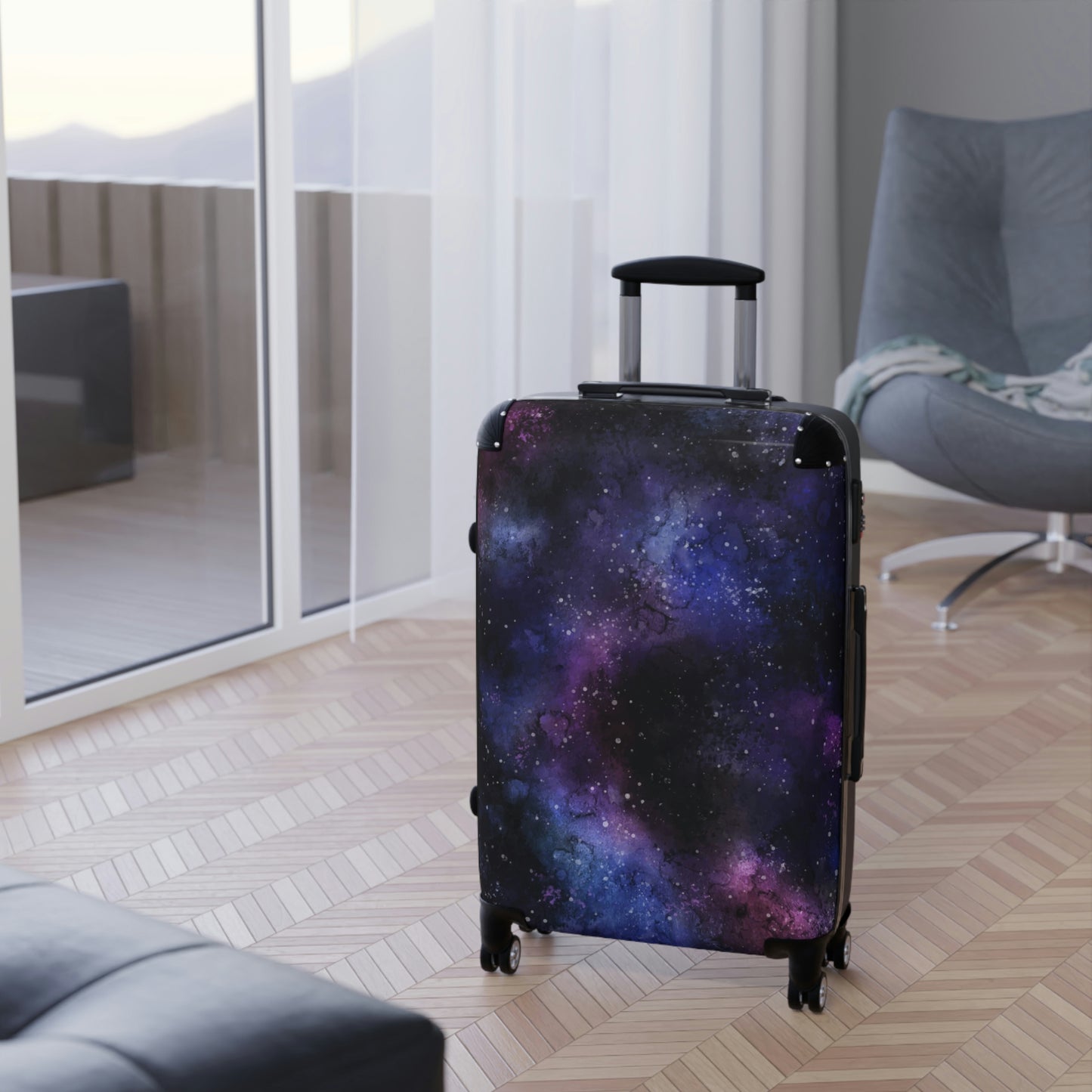 Galaxy Cabin Suitcase Luggage, Space Stars Purple Universe Carry On Travel Bag Rolling Spinner with Lock Designer Hard Shell Wheels Case