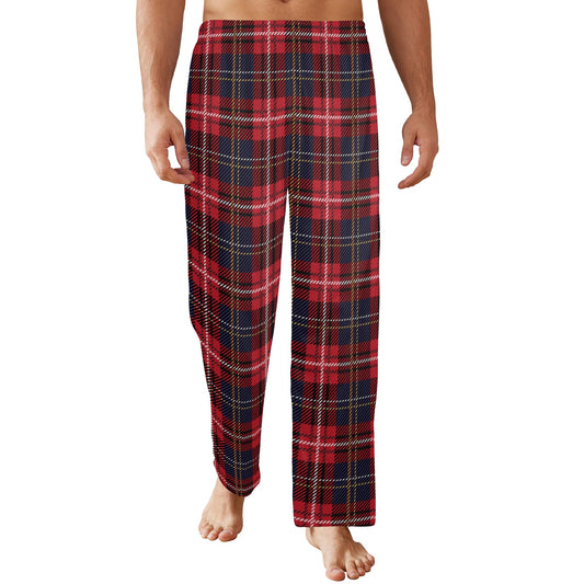 Red Buffalo Plaid Men Pajamas Pants, Blue Tartan Check Christmas Xmas Satin PJ Pockets Sleep Trousers Couples Matching Trousers Bottoms Starcove Fashion