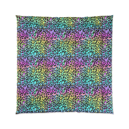 Rainbow Leopard Print Comforter, Bed King Queen Twin Single Full Size Cool Luxury Quilted Blanket Duvet Bedding Decor Bedroom