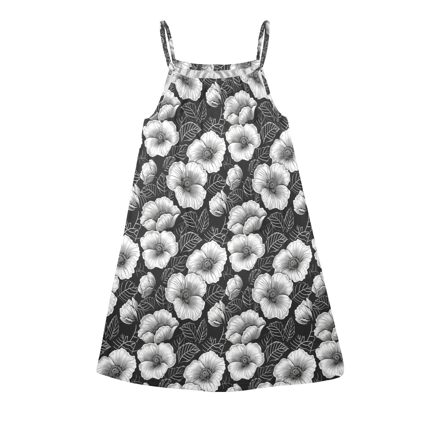 Black and White Floral Women Dress, Flowers Evening Summer Sleeveless Cocktail Mini Cute Ladies Handmade Designer Tank Outfits Plus Size