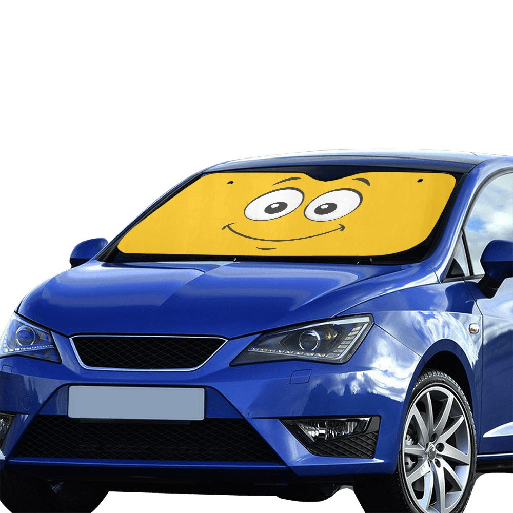 Cartoon Eyes Windshield Sun Shade, Happy Smiling Face Yellow Car  Accessories Auto Protector Window Visor Screen Decor 55 x 29.53