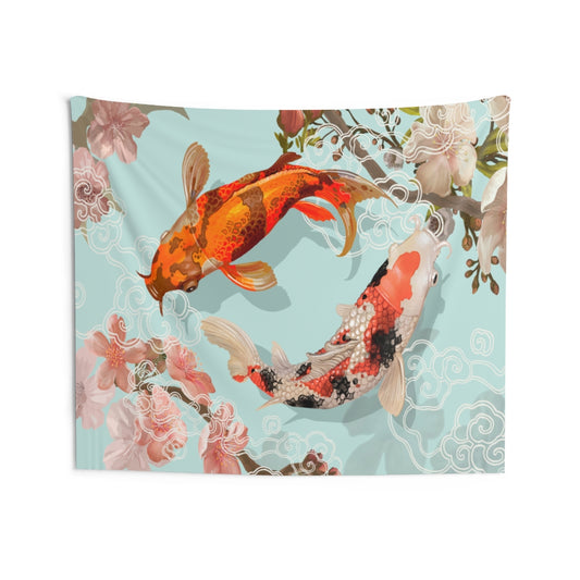 Koi Fish Tapestry, Japanese Watercolor Ying Yang Landscape Indoor Wall Art Hanging Tapestries Large Small Decor Home Dorm Room Gift Starcove Fashion