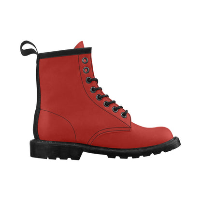 Red Women's Boots, Solid Plain Color Vegan Leather Lace Up Shoes Print Ankle Punk Combat Gothic Winter Ladies Starcove Fashion