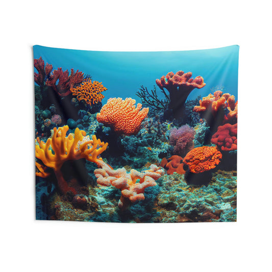 Coral Reef Tapestry, Under Water Photo Ocean Wall Art Hanging Landscape Realistic Aesthetic Large Small Decor Home College Dorm Starcove Fashion