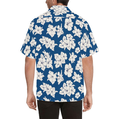 Blue Hibiscus Men Hawaiian shirt, Floral Floral Print Vintage Retro Summer Hawaii Aloha Beach Plus Size Cool Leaves Button Down Shirt