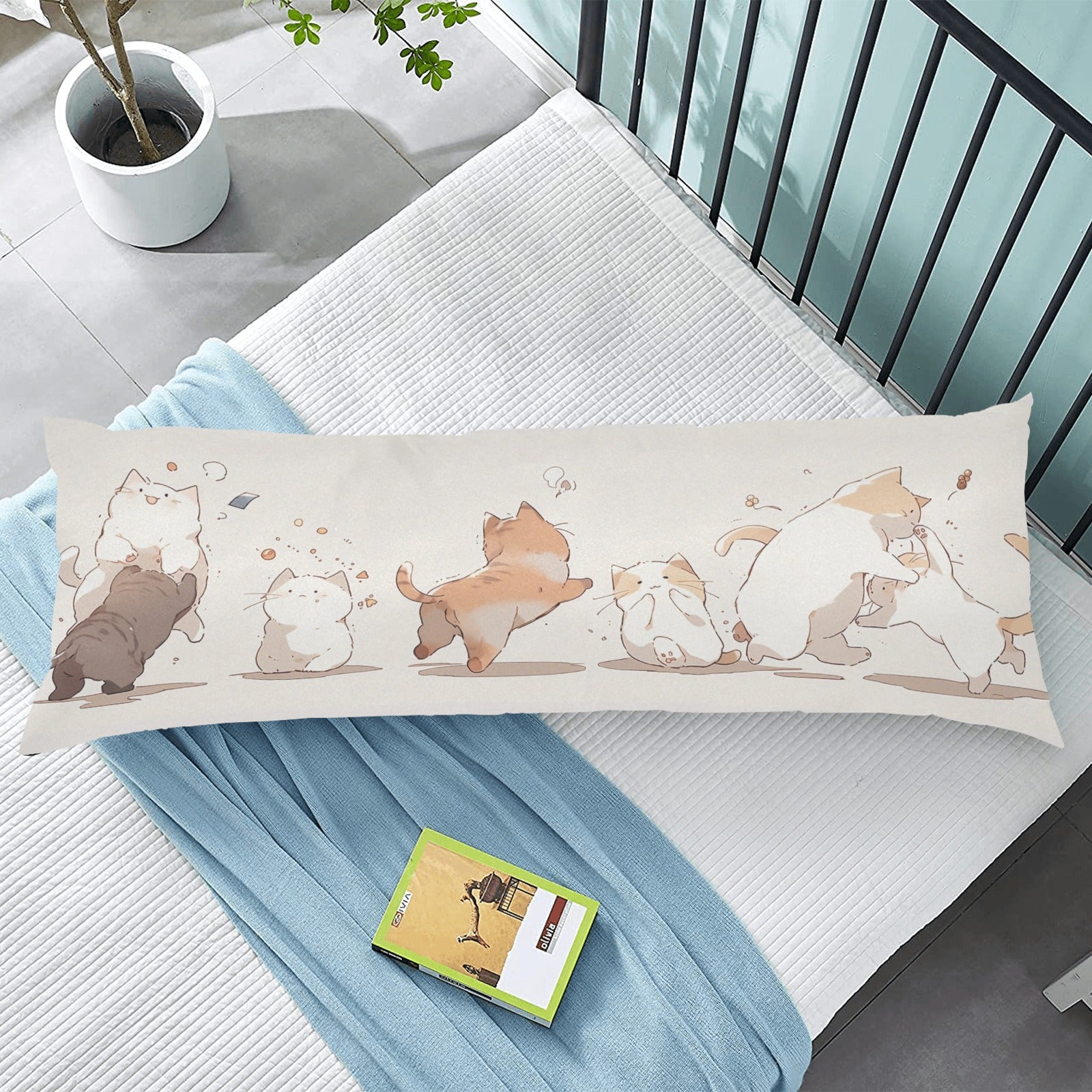 Cats Body Pillow Case, Cute Anime Kawaii Kittens Long Full Large Bed Accent Print Throw Decor Decorative Cover 20x54 Satin Starcove Fashion