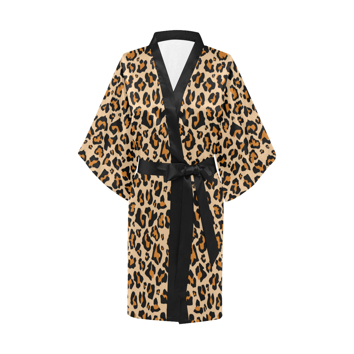 leopard print short dressing gown Women's Short Wrap Belted Dressing Robe Leopard Print Stretch Gray Black L