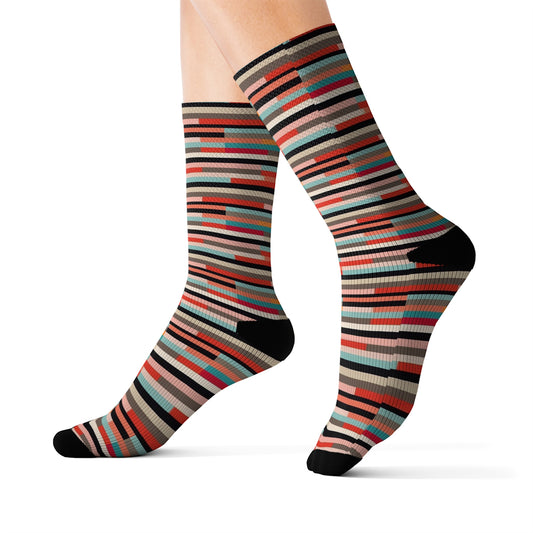 Colorful Stripes Socks, Crew 3D Sublimation Women Men Designer Fun Novelty Cool Funky Crazy Casual Cute Unique Dress Starcove Fashion