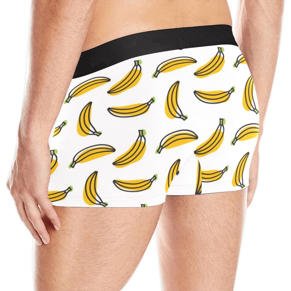 Banana Print Men Boxer Briefs, Black White Underwear Funny Sexy Anniversary Gift Idea For Him Honeymoon Birthday Plus Size