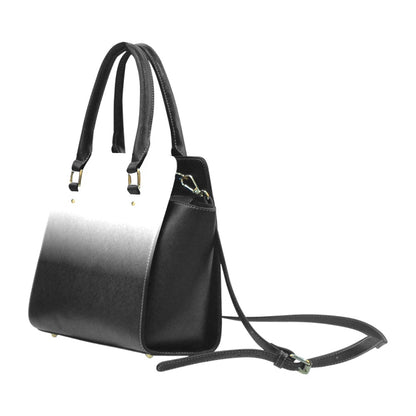 Black White Ombre Purse Handbag, Tie dye Gradient High Grade Vegan Leather Designer Women Gift Satchel Top Zip Handle Bag Shoulder Strap