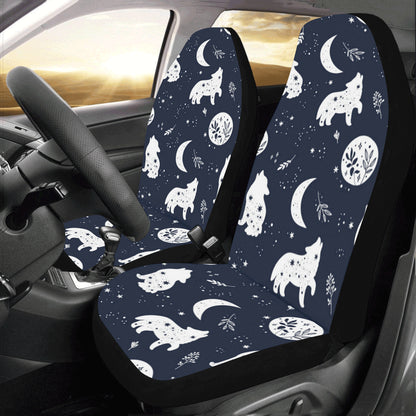 Wolf Moon Car Seat Covers 2 pc Retro Plants Night Navy Blue Front Seat Covers for Vehicle, Car SUV Truck Seat Protector Accessory Decoration Starcove Fashion