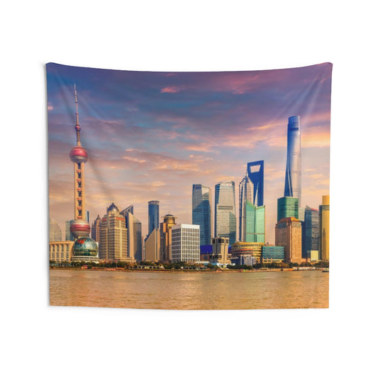 Shanghai City Skyline Tapestry, Landscape Indoor Wall Aesthetic Art Hanging Large Small Decor Home College Dorm Room Gift Starcove Fashion