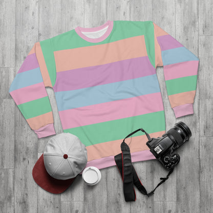 Pastel Striped Sweatshirt, Rainbow Kawaii Aesthetic Crewneck Fleece Cotton Sweater Jumper Pullover Men Women Top Starcove Fashion