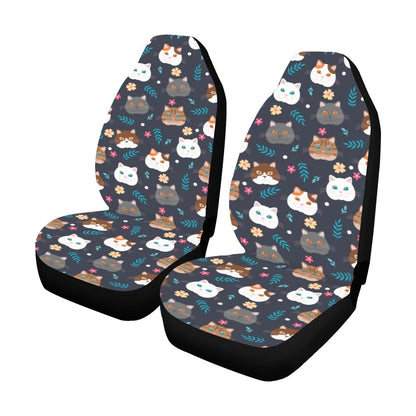 Cute Cats Car Seat Covers for Vehicle 2 pc Set, Animal Pet Cat Print Pattern Front Seat Puppy Gift Women Protector Accessory SUV Decoration
