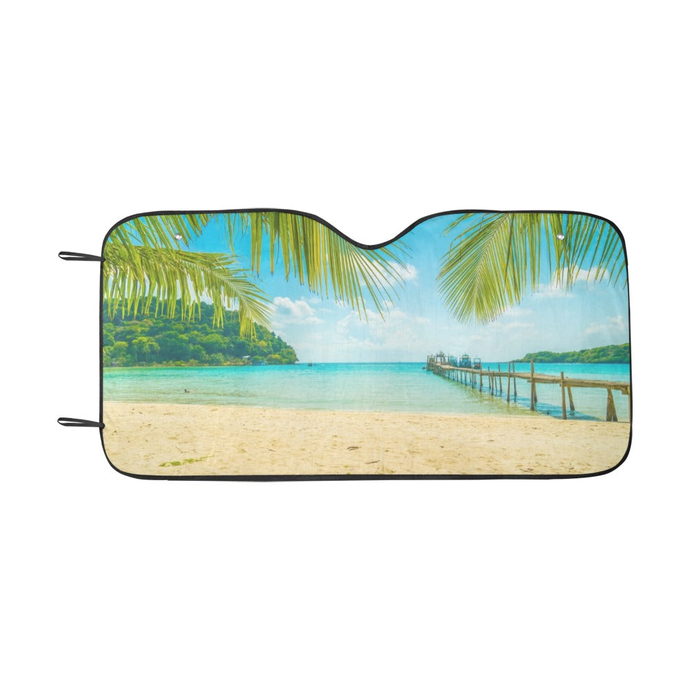 Tropical Beach Car Sun Shade, Ocean Sea Palm Tree Windshield Accessories Auto SUV Protector Window Visor Screen Cover Decor Sunshade Starcove Fashion