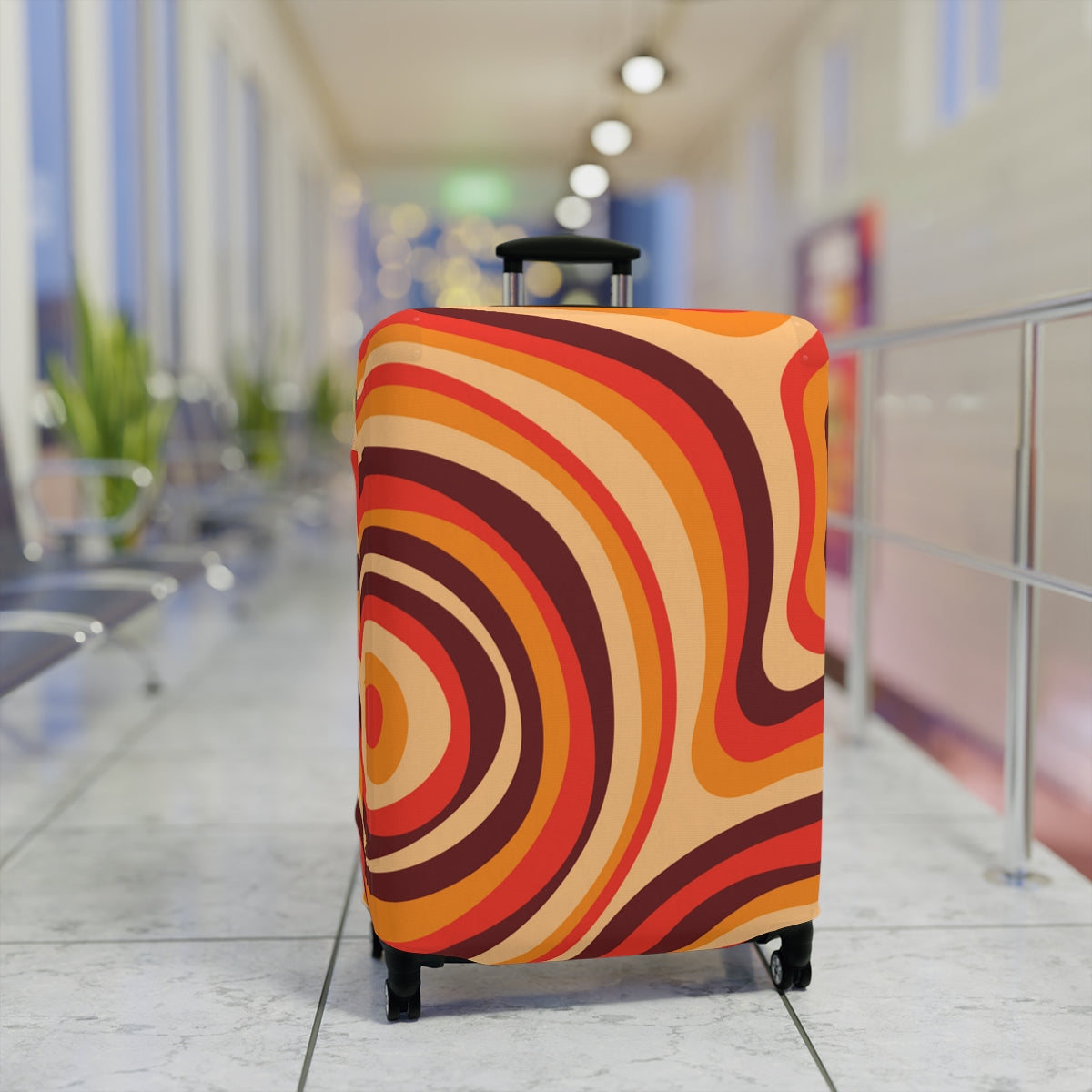 Retro Luggage Cover, Vintage Mid Modern 70s Brown Orange Suitcase